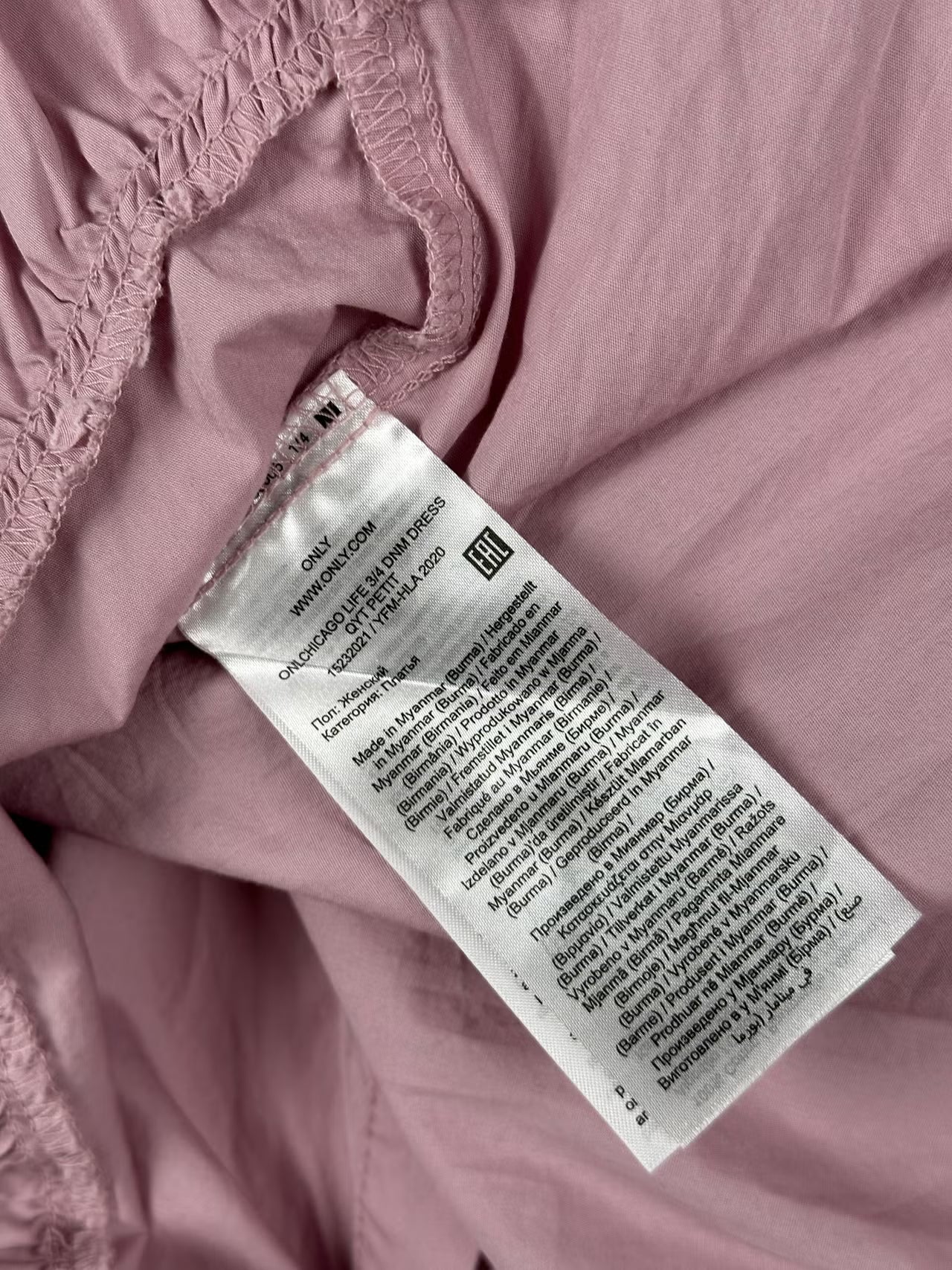 ONLY vaaleanpunainen 100 % puuvillamekko