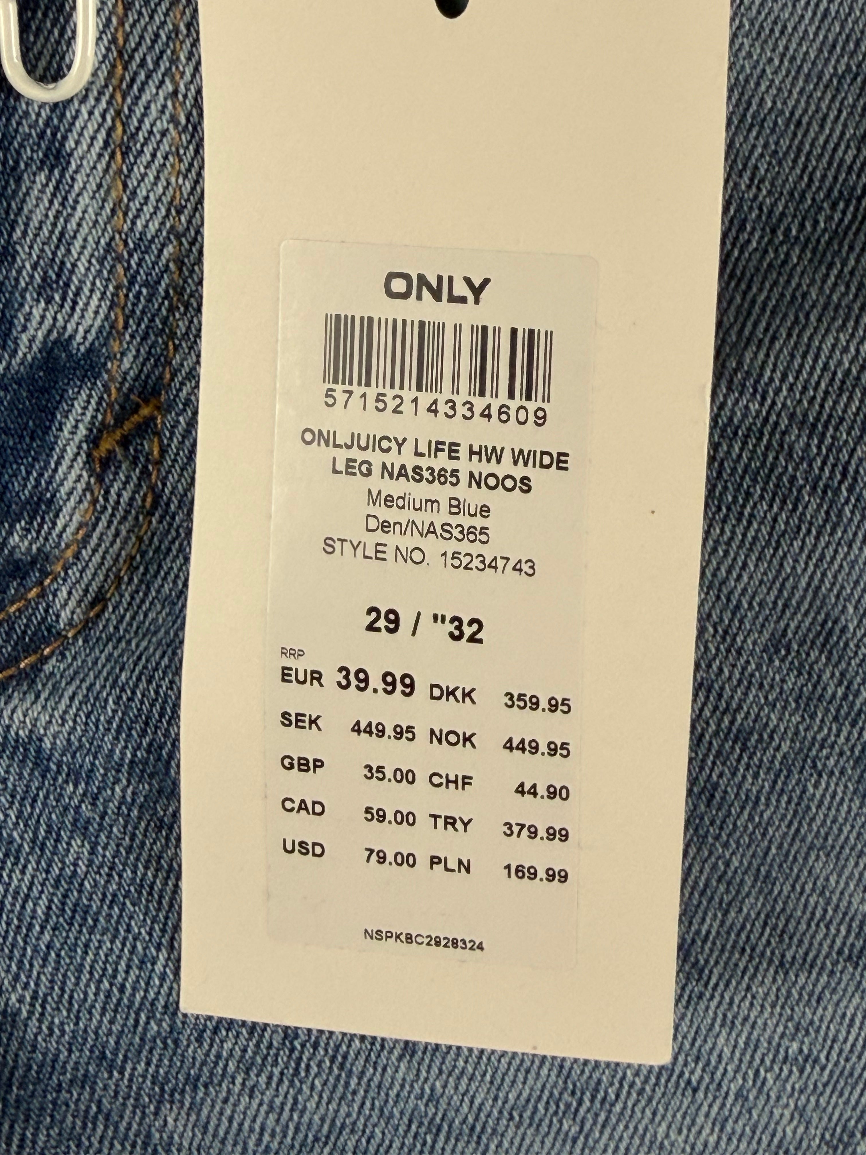ONLY wide leg farkut – korkea vyötärö (W29/L32, uudet)
