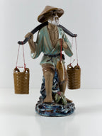 Shiwan Chinese Fisherman – suuri lasitettu kiinalainen keramiikkafiguuri 33 cm