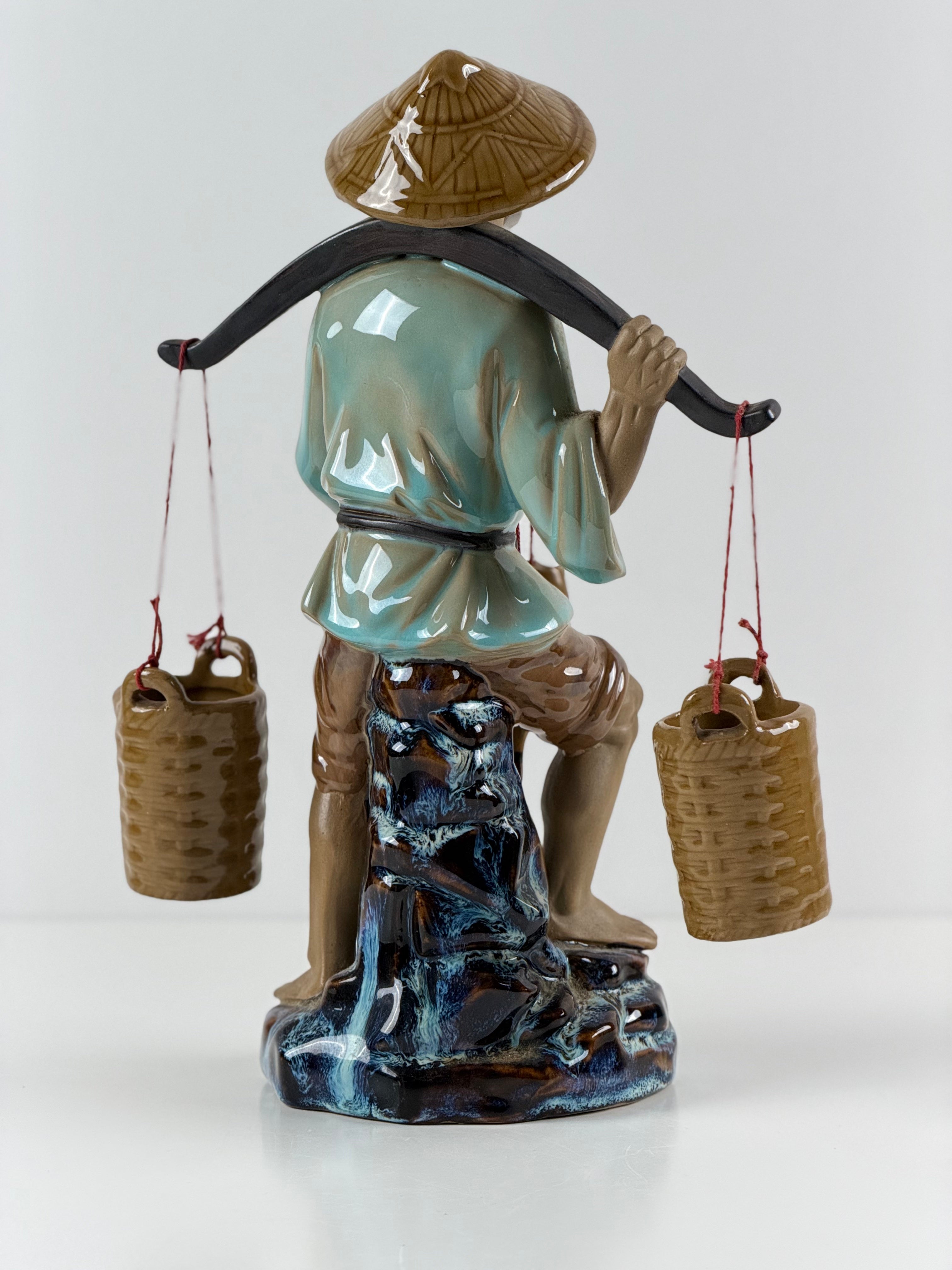 Shiwan Chinese Fisherman – suuri lasitettu kiinalainen keramiikkafiguuri 33 cm