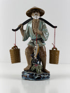 Shiwan Chinese Fisherman – suuri lasitettu kiinalainen keramiikkafiguuri 33 cm