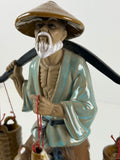 Shiwan Chinese Fisherman – suuri lasitettu kiinalainen keramiikkafiguuri 33 cm
