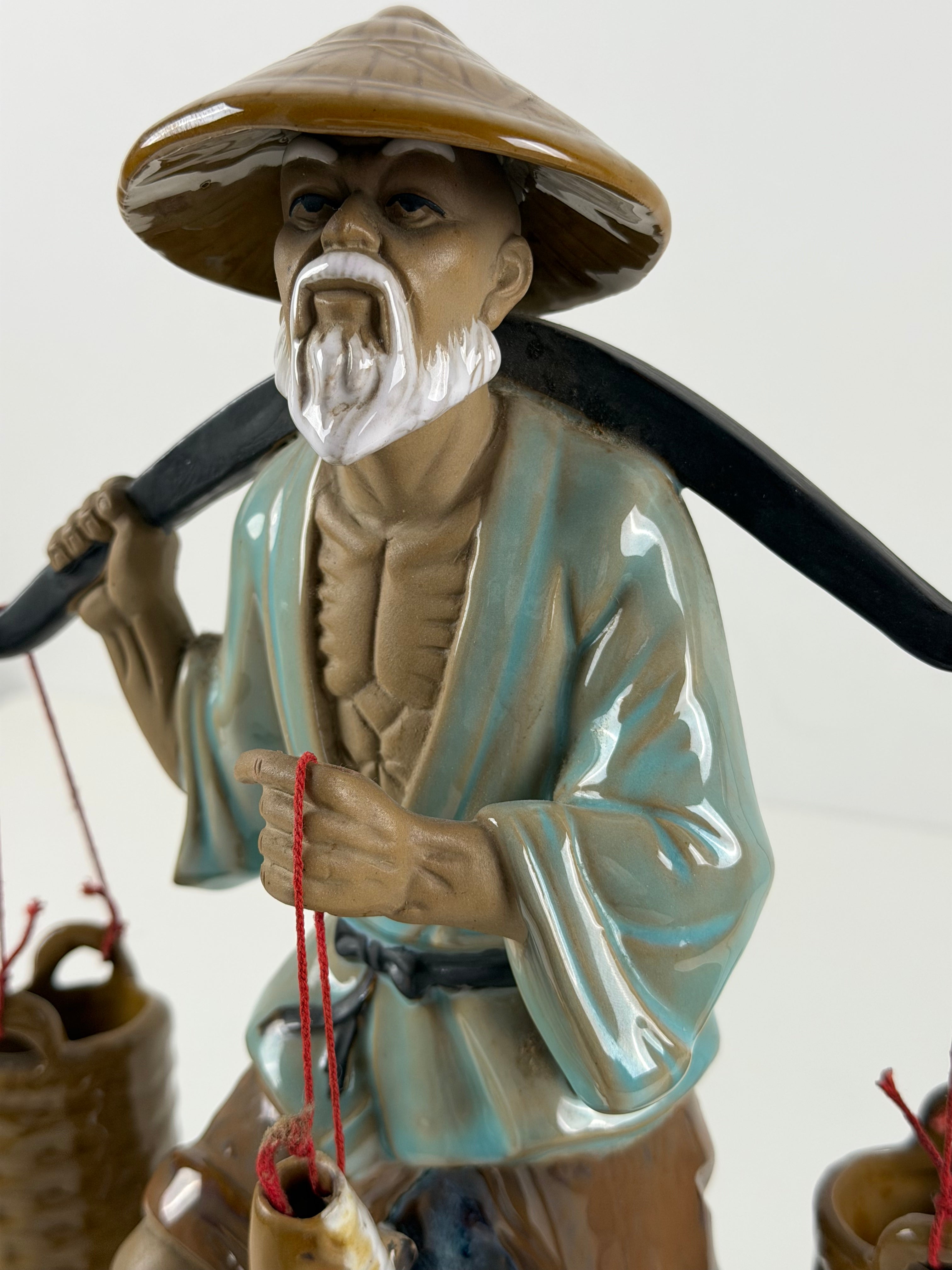 Shiwan Chinese Fisherman – suuri lasitettu kiinalainen keramiikkafiguuri 33 cm