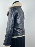 Jofama Bella – Naisten musta biker-nahkatakki teddyvuorella (koko 38)