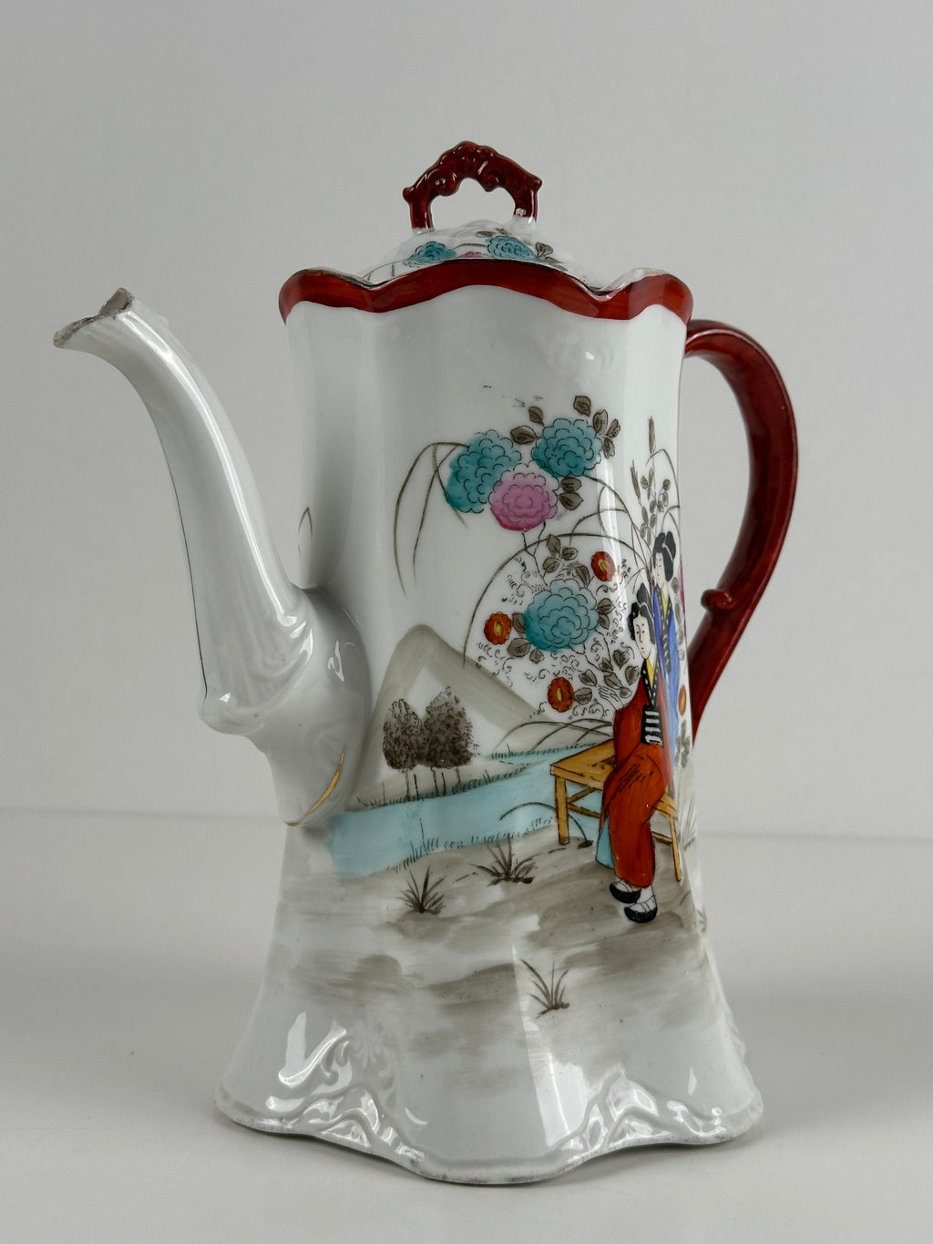Vintage itämainen posliinikannu – käsinmaalattu – 23 cm