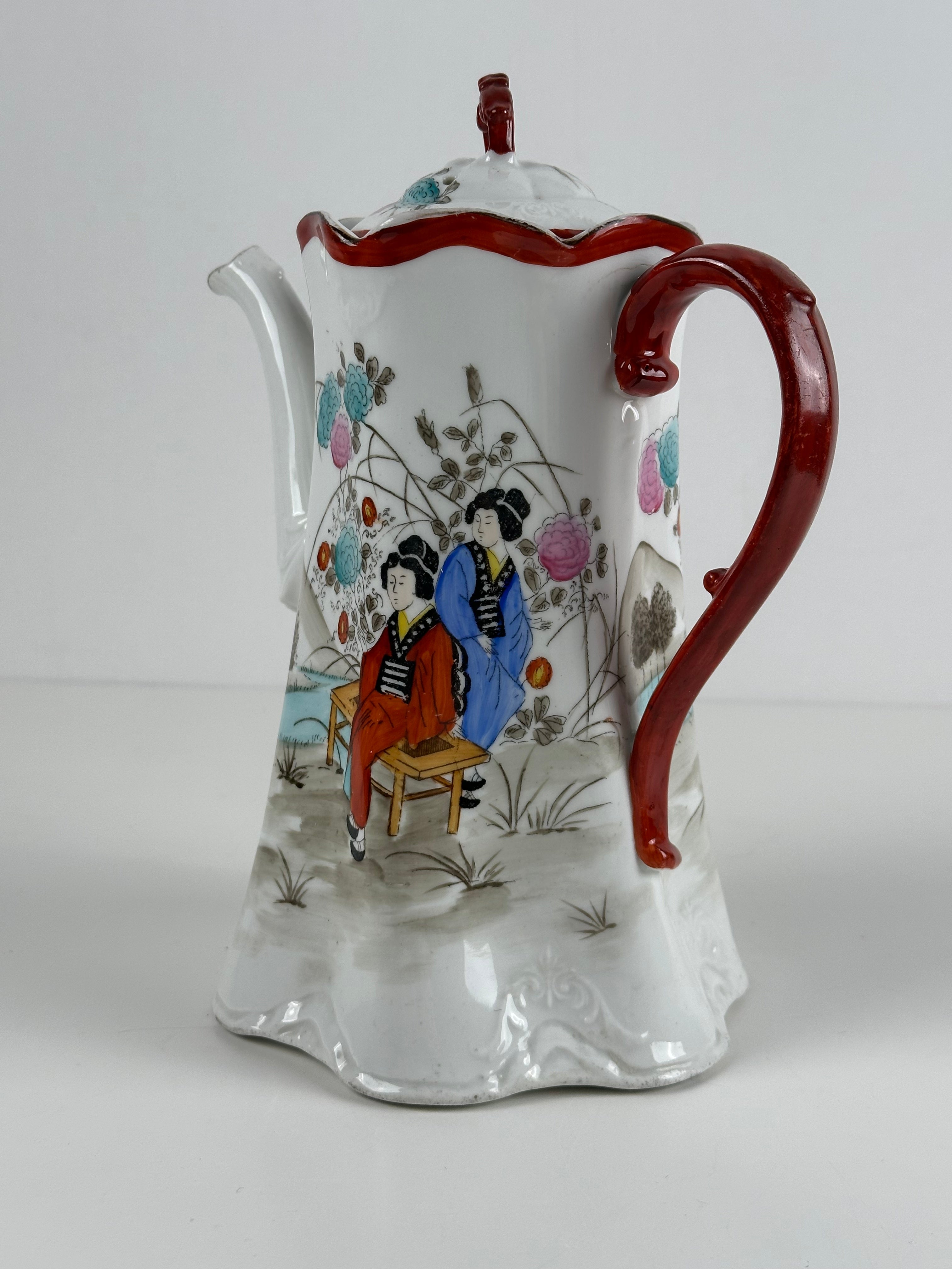 Vintage itämainen posliinikannu – käsinmaalattu – 23 cm