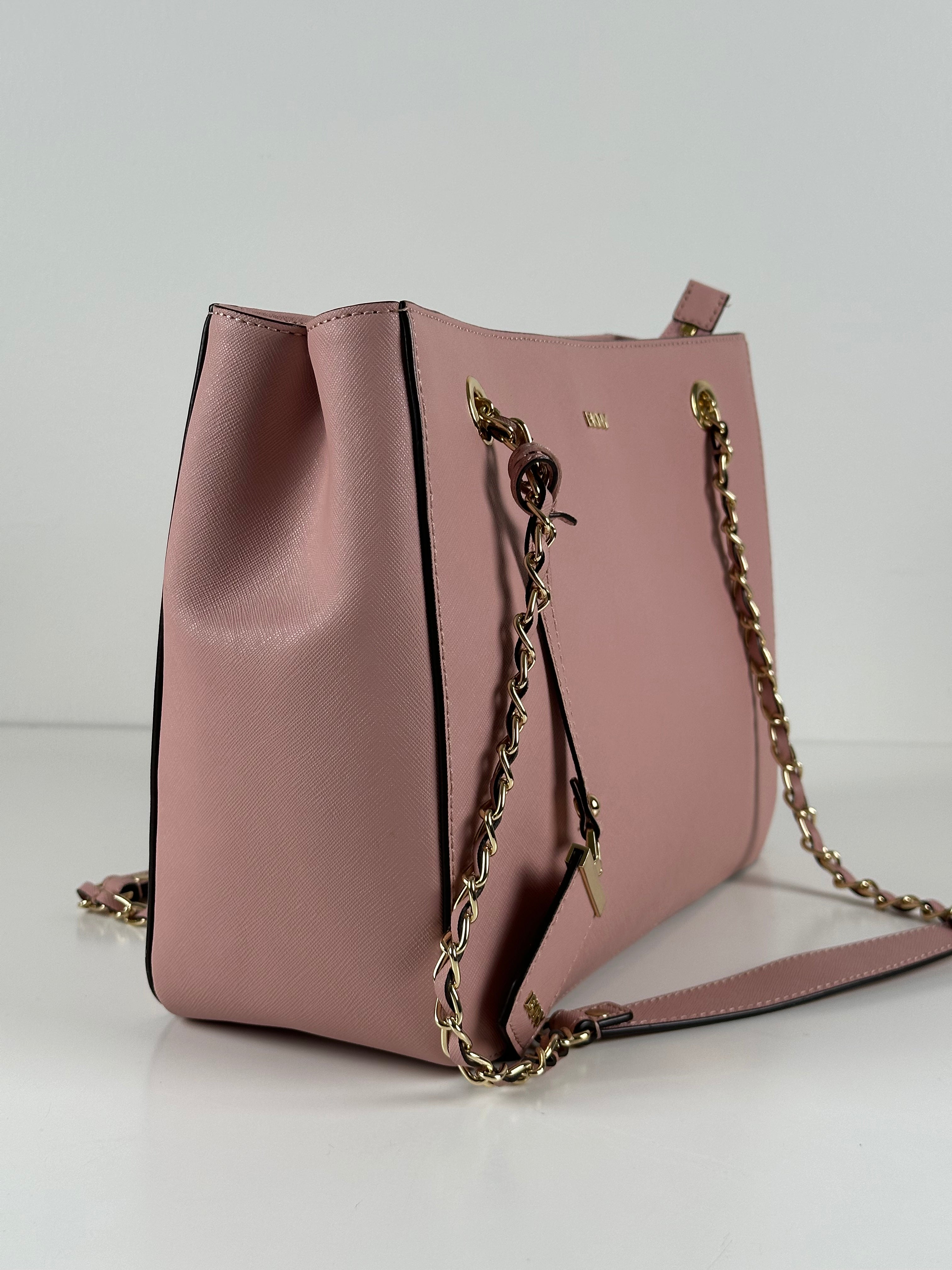 DKNY vaaleanpunainen nahkalaukku